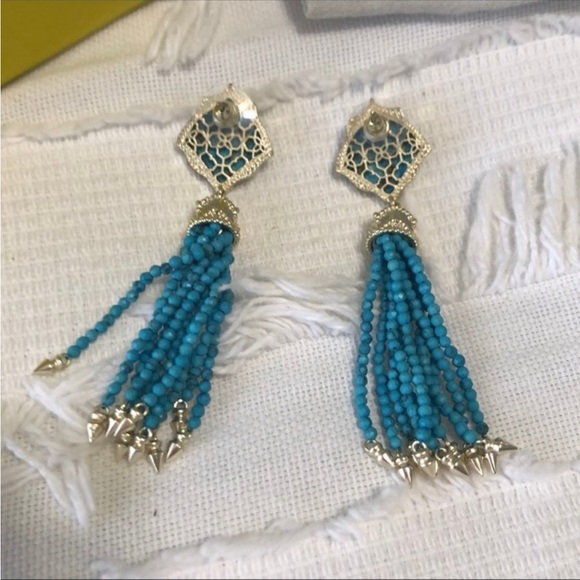 Kendra Scott Blossom Statement Tassel Dangle Earrings in Gold and turquoise - Picture 5 of 5